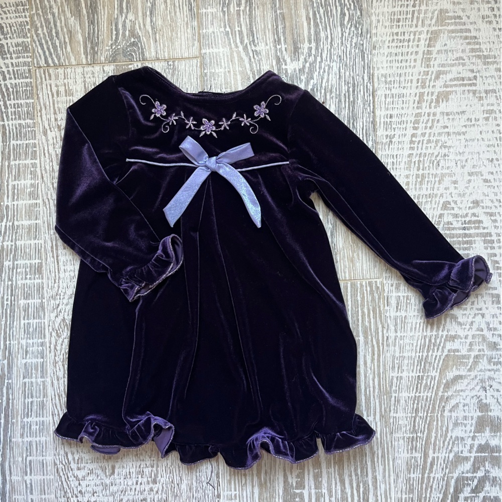 Sophie Rose Vintage Long Sleeve Ruffle Purple Velvet Baby Toddler Dress